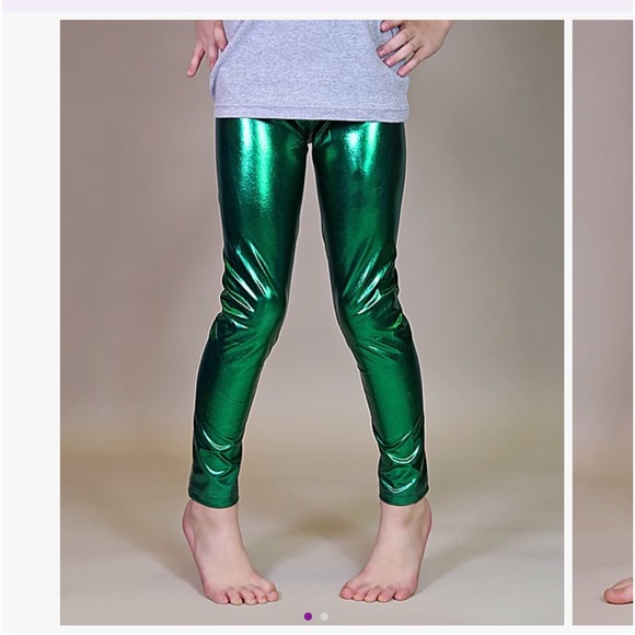 Green metallic girls pants - Picture 2 of 3
